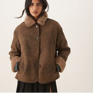 Women's Retro Inspired Faux Suede Faux Fur Teddy Jacket Large Granola Girl Boho